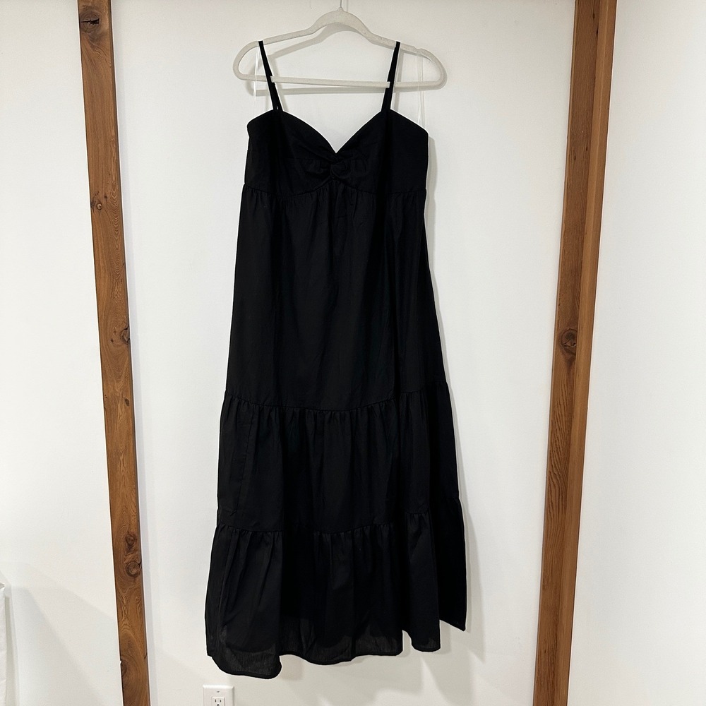 Free Assembly FA Twist Maxi Dress Women Size L Black Soot Tiered | Cottagecore